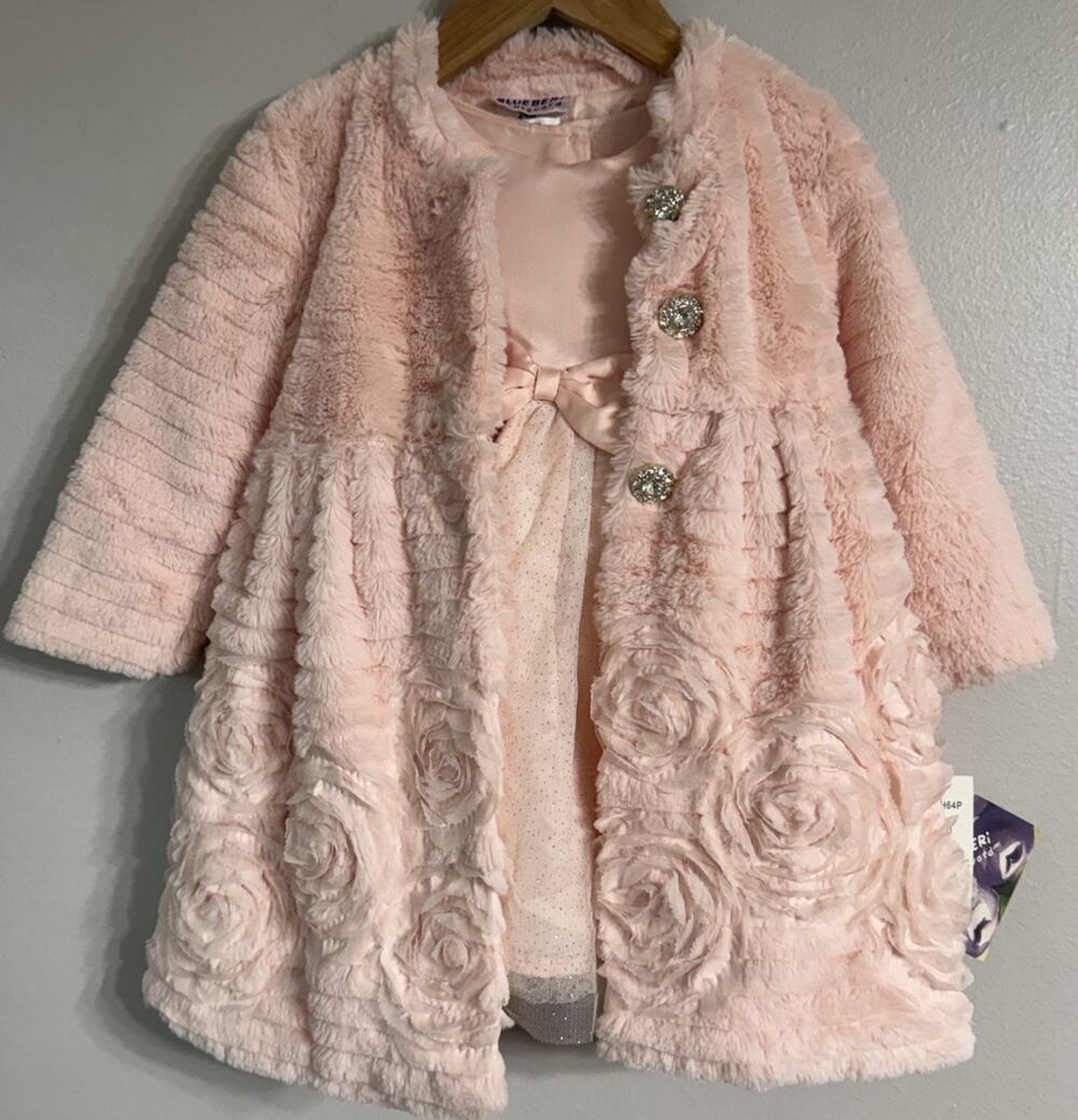 Blueberi Boulevard Coat Dress Girls 24 Months Pink Roses Easter Flower Girl NEW